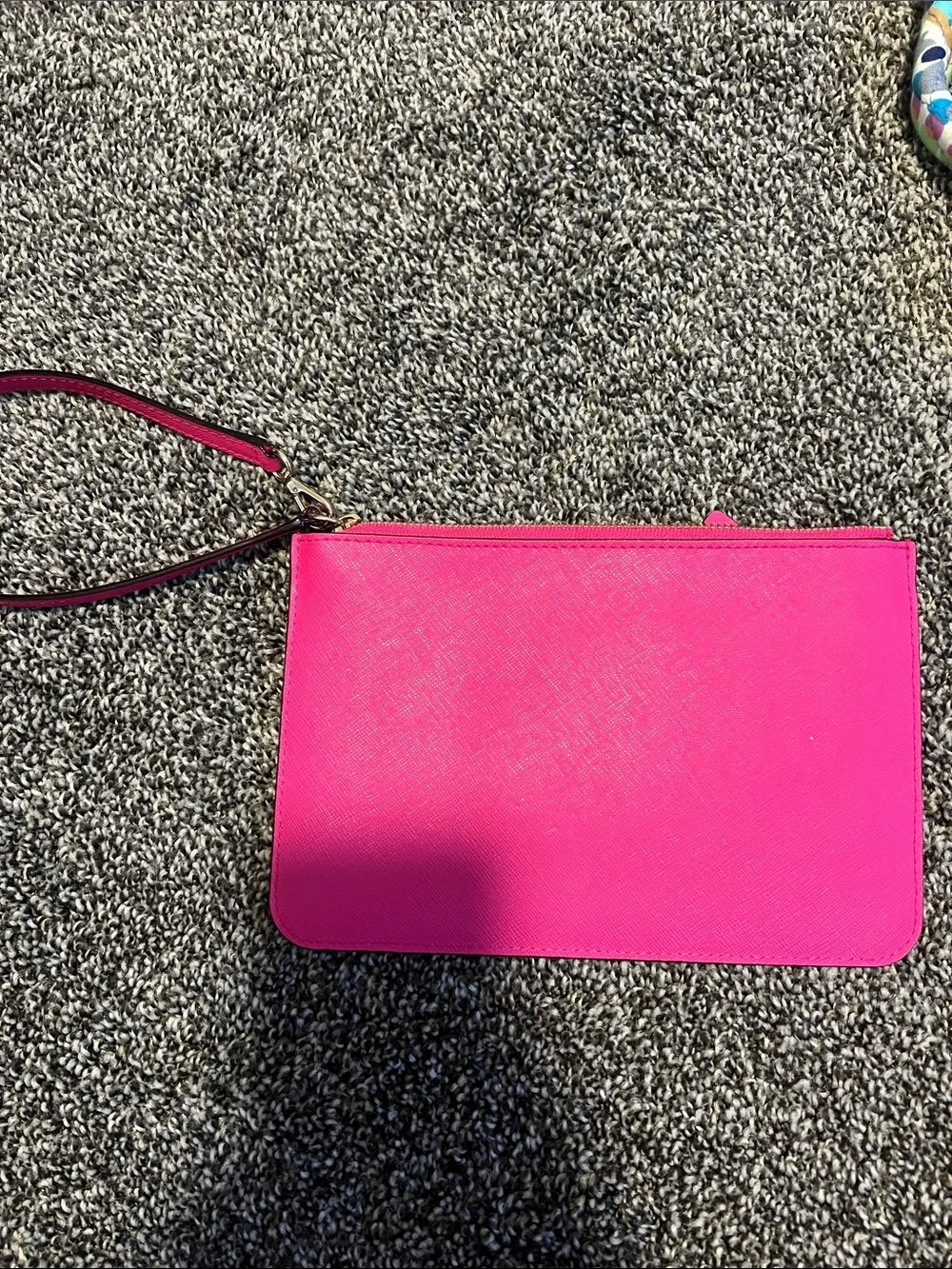 kate spade Bright Pink Saffiano Wristlet Clutch with Gold Hardware